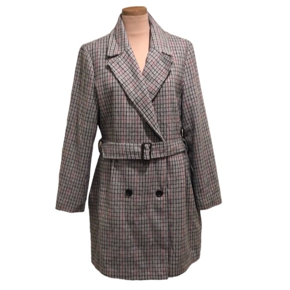 Missguided Peacoat Pea Coat Size US 10 Tan Houndstooth - Picture 1 of 10